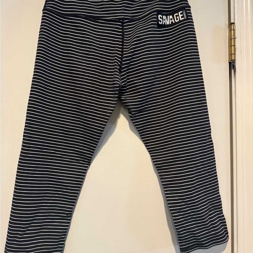 Savage Barbell Black and White Striped Leggings